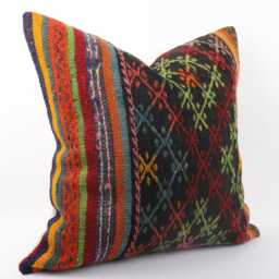 Handmade Turkish Kilim Pillow Vintage Wool Cushion Cover - 24''x24'' - thumbnail 3