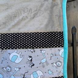 Handmade Modern Baby Minky Blanket Gray, Black & White Polka Dot, Giraffe, Lion, Elephant & Monkey - thumbnail 2