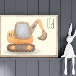 Alphabet Digger Print. Perfect Vehicle & Construction Wall Art For A Nursery, Bedroom Or Playroom - Print Only - thumbnail 2