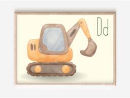 Alphabet Digger Print. Perfect Vehicle & Construction Wall Art For A Nursery, Bedroom Or Playroom - Print Only - thumbnail 1