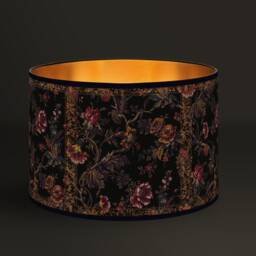 Lampshade Vintage Floral Motif On Black Fabric - Gold Interior Baroque Style With Ornaments, Warm Lighting - thumbnail 1