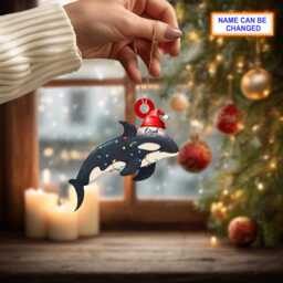 Custom Name Orca Whales Xmas Personalized Ornament, Christmas Tree Hanging Decor, Flat 2D Lover Gift - thumbnail 3