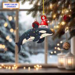 Custom Name Orca Whales Xmas Personalized Ornament, Christmas Tree Hanging Decor, Flat 2D Lover Gift - thumbnail 2