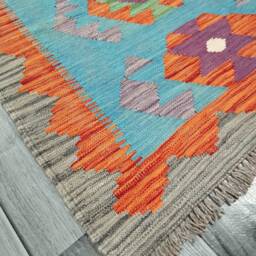 Runner Rug, Handmade Artisan Afghan Turkish Aztec Navajo Blue Red Kilim Rug 400x81 cm - thumbnail 2