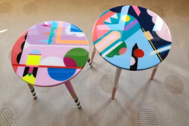 Handmade Resin Coffee Tables Colorful Abstract Pop Art Wooden Side Table Set - image 1