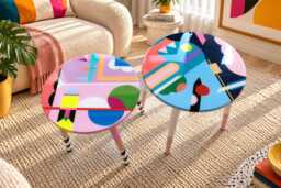 Handmade Resin Coffee Tables Colorful Abstract Pop Art Wooden Side Table Set - thumbnail 1