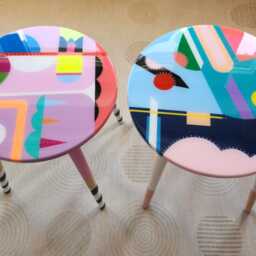 Handmade Resin Coffee Tables Colorful Abstract Pop Art Wooden Side Table Set - thumbnail 2