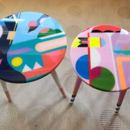 Handmade Resin Coffee Tables Colorful Abstract Pop Art Wooden Side Table Set - thumbnail 2