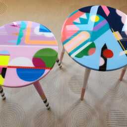 Handmade Resin Coffee Tables Colorful Abstract Pop Art Wooden Side Table Set - thumbnail 3