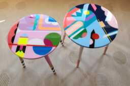 Handmade Resin Coffee Tables Colorful Abstract Pop Art Wooden Side Table Set