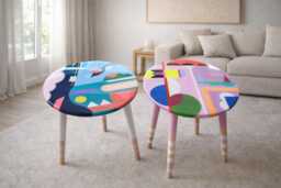 Handmade Resin Coffee Tables Colorful Abstract Pop Art Wooden Side Table Set - thumbnail 1