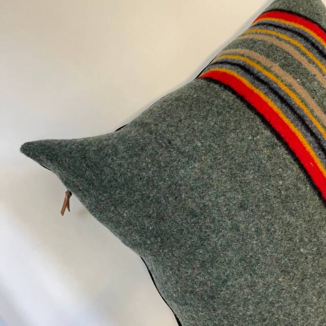 "Multicolored Striped Wool Pillow Cover Exposed Zipper-Leather Pull 20""18""24"" ""Yakima Camp" - image 1