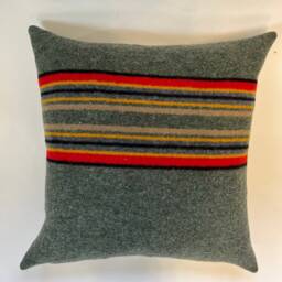 "Multicolored Striped Wool Pillow Cover Exposed Zipper-Leather Pull 20""18""24"" ""Yakima Camp" - thumbnail 2