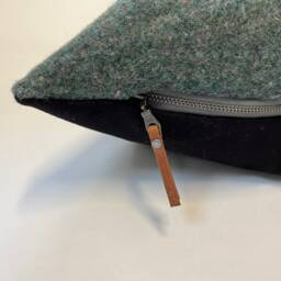 "Multicolored Striped Wool Pillow Cover Exposed Zipper-Leather Pull 20""18""24"" ""Yakima Camp" - thumbnail 3