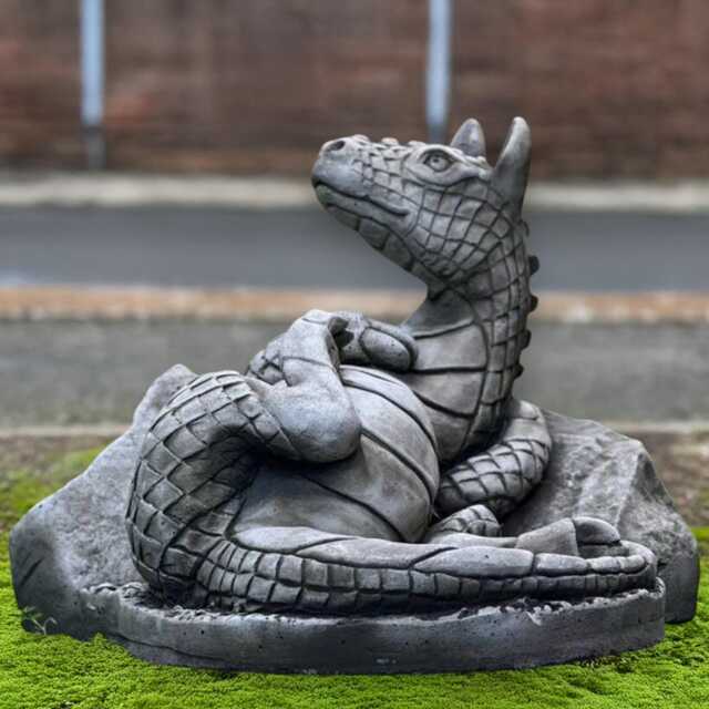 Whimsical Stone Dragon Statue Concrete Lying Sculptur Cement Fantasy Creature Handcrafted Garden Ornament Outdoor Decor Gift - image 1