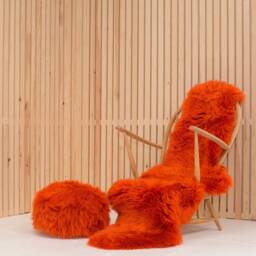 Orange Sheepskin Rug & Pouffe. Xl Genuine With A Matching Pouffee. Genuine Sheepskin. Rug, Orange Pouffe - thumbnail 3