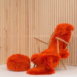 Orange Sheepskin Rug & Pouffe. Xl Genuine With A Matching Pouffee. Genuine Sheepskin. Rug, Orange Pouffe - thumbnail 1