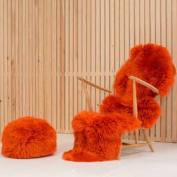 Orange Sheepskin Rug & Pouffe. Xl Genuine With A Matching Pouffee. Genuine Sheepskin. Rug, Orange Pouffe - thumbnail 2