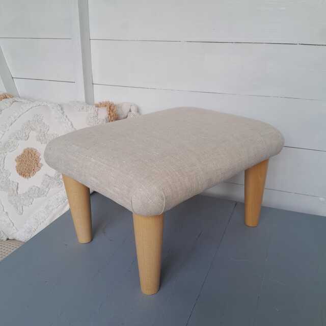 Pure Linen Footstool Handmade Small Bed Step With Wooden Legs. Sd - image 1