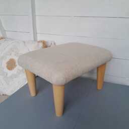 Pure Linen Footstool Handmade Small Bed Step With Wooden Legs. Sd - thumbnail 1