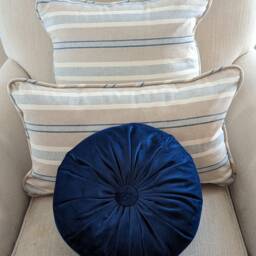 Cotton Linen Cushion Covers - Grey Blue & White Stripe With Piping. Square 45 X cm, Rectangle 52 32 cm. Neutral Decor, Handmade Home - thumbnail 2
