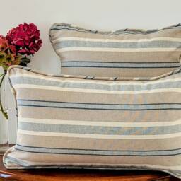 Cotton Linen Cushion Covers - Grey Blue & White Stripe With Piping. Square 45 X cm, Rectangle 52 32 cm. Neutral Decor, Handmade Home - thumbnail 3