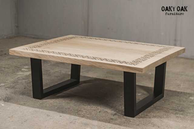 Oak Coffee Table, Black Metal Legs, Industrial Rustic Decor - image 1