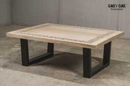 Oak Coffee Table, Black Metal Legs, Industrial Rustic Decor