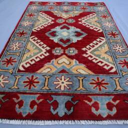 2'7x4 Ft Afghan Geometric Area Rug, Soft Pile Wool Handmade Oriental Red Boho Contemporary Door Mat, Bathroom, Home Decor 3x4 - thumbnail 3
