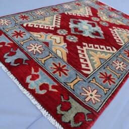 2'7x4 Ft Afghan Geometric Area Rug, Soft Pile Wool Handmade Oriental Red Boho Contemporary Door Mat, Bathroom, Home Decor 3x4 - thumbnail 2