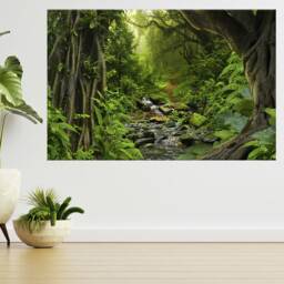 Tropical Jungle With River 3D View Wall Sticker Poster Decal A733