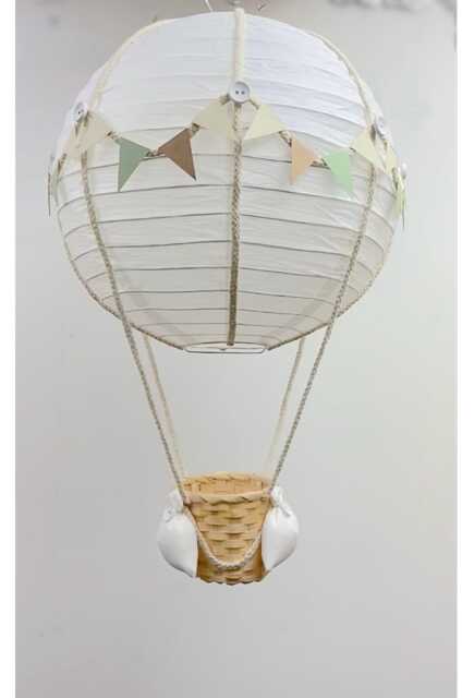 Neutral Sage Green Themed Hot Air Balloon Nursery Light Shade - image 1