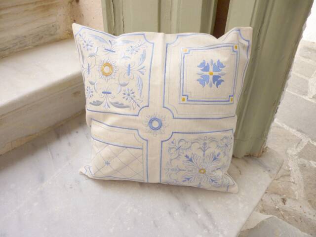 Embroidered Rosette Cushion Cover Mediterranean Cottage Chic Pillow - image 1