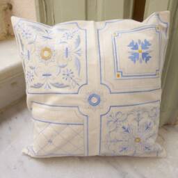 Embroidered Rosette Cushion Cover Mediterranean Cottage Chic Pillow - thumbnail 3