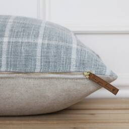 Blue Plaid Pillow Cover - Accent Chenille Decorative Throw Handmade Farmhouse Covers Helen - thumbnail 2