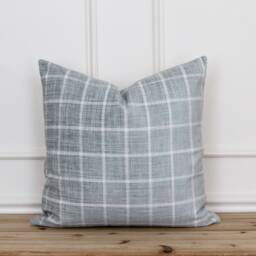 Blue Plaid Pillow Cover - Accent Chenille Decorative Throw Handmade Farmhouse Covers Helen - thumbnail 1