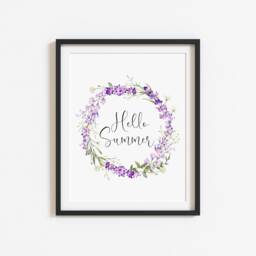 Lavender Wreath Print Hello Summer Watercolour Floral Wall Art - Unframed - thumbnail 2