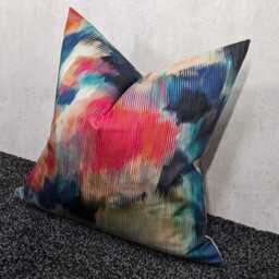 Designer Harlequin Excuberance Teal - Fushia Mandarine Cushion Cover Luxury Abstract Style Fabric Handmade Double Sided - thumbnail 3