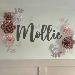 Custom Paper Flower Wall Decor With Free Name Sign - 3D Floral Nursery Art Personalised Name Sign Set - thumbnail 2