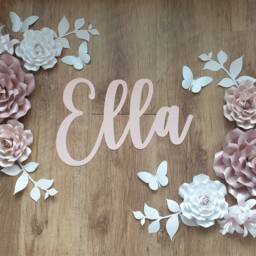 Custom Paper Flower Wall Decor With Free Name Sign - 3D Floral Nursery Art Personalised Name Sign Set - thumbnail 3