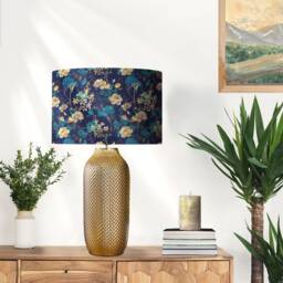 Blue Floral Lampshade, Gold Interior, Cotton Patterned Light Shade - thumbnail 2