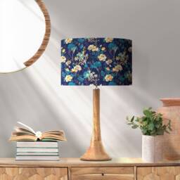 Blue Floral Lampshade, Gold Interior, Cotton Patterned Light Shade - thumbnail 3