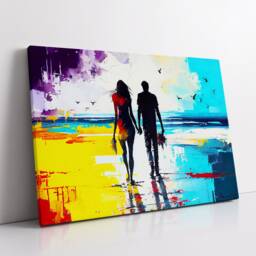 Couple Walking On The Beach Abstract Oil Painting Style Wall Art, Framed Canvas Poster Print, Home Kitchen Office Room Decor, Gifts - thumbnail 2