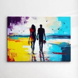 Couple Walking On The Beach Abstract Oil Painting Style Wall Art, Framed Canvas Poster Print, Home Kitchen Office Room Decor, Gifts - thumbnail 3