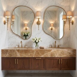 Gold Asymmetrical Mirror - Elegant Bathroom Brass Frame Wall Mirror, Custom Living Room Mirrors - thumbnail 3