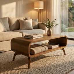 Bespoke Coffee Table, Mid Century Table, Art Deco Coffee Sofa Low Table in Solid Wood, in Stock - thumbnail 3