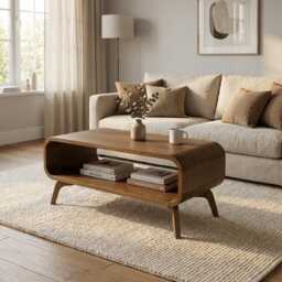 Bespoke Coffee Table, Mid Century Table, Art Deco Coffee Sofa Low Table in Solid Wood, in Stock - thumbnail 1