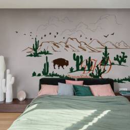 Desert Mountain Wall Decal, Cactus, Bison, Nursery Decor - thumbnail 2