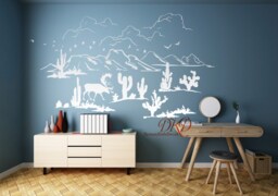 Desert Mountain Wall Decal, Cactus, Bison, Nursery Decor - thumbnail 1