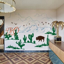 Desert Mountain Wall Decal, Cactus, Bison, Nursery Decor - thumbnail 3